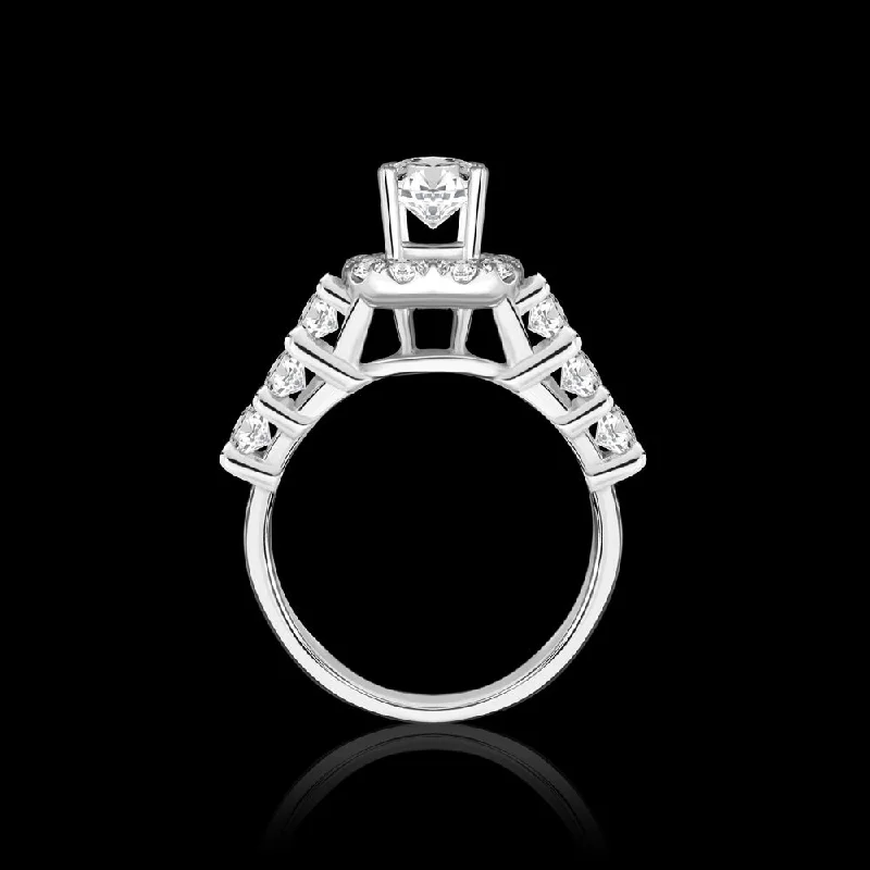 Ladies romantic proposal rings-A Solitaire ring with a cushion halo, encircling a captivating round center stone, combining classic elegance with a touch of vintage charm Bridal jewelry / IRKI194D