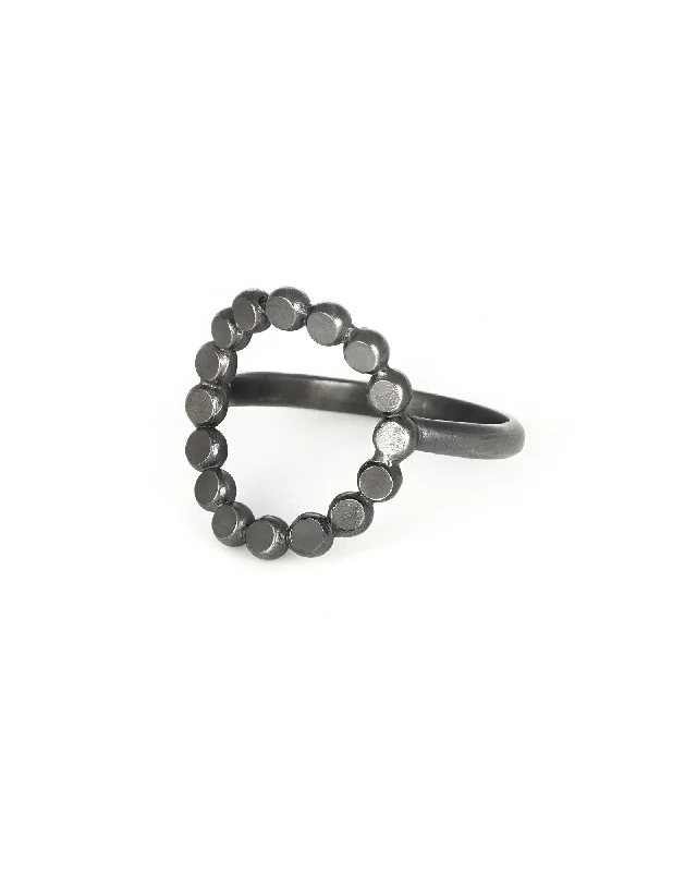 Ladies multi-stone rings-Oxidized Circle Dot Ring