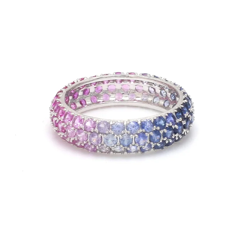 Ladies modern rings-14K or 18K Gold Pave Blue Pink Ombre Eternity Band