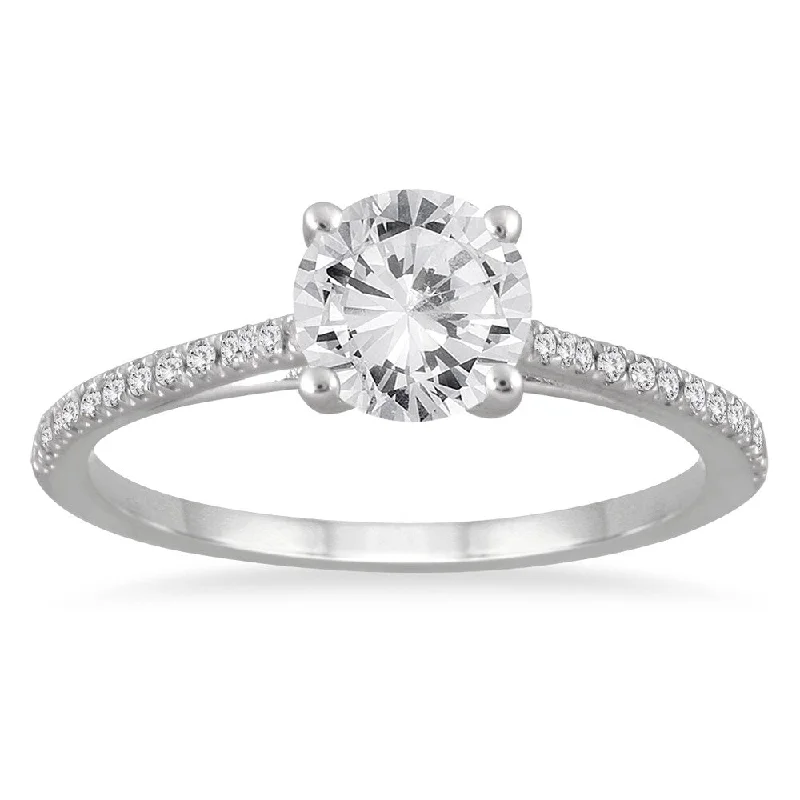 Custom-designed engagement rings for ladies-14k White Gold 1 1/6ct TDW White Diamond Cathedral Engagement Ring