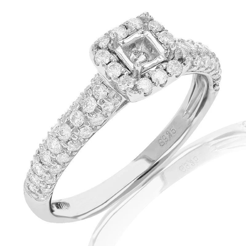 Custom ladies engagement rings-0.60 cttw Diamond Semi Mount Engagement Ring .925 Sterling Silver