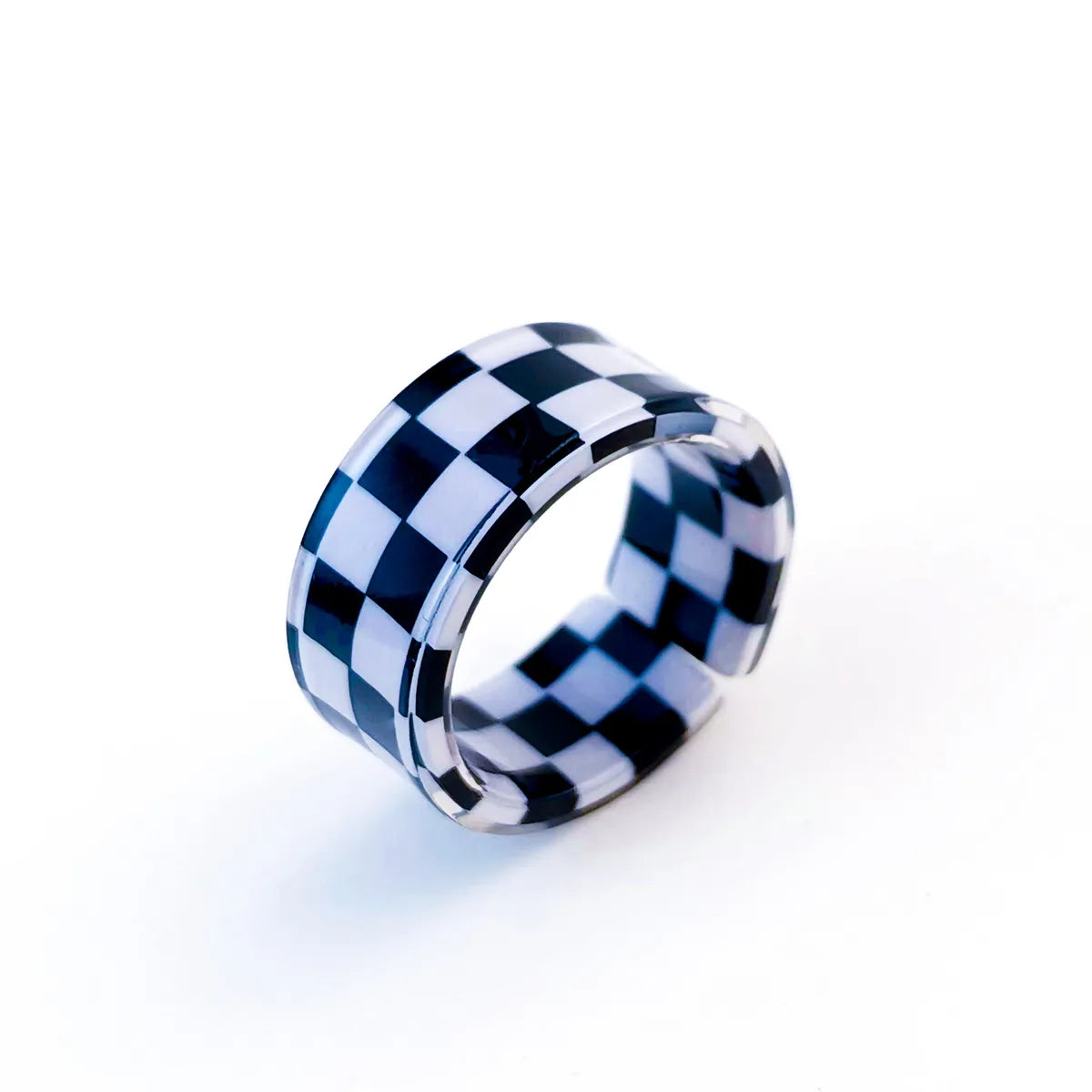 Black and White Checkered Open Ring