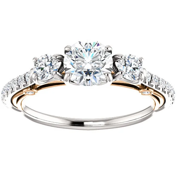 Eternity band ladies engagement rings-1 1/2ct Three Stone Diamond Engagement Ring Filigree Rose & White Gold 14k