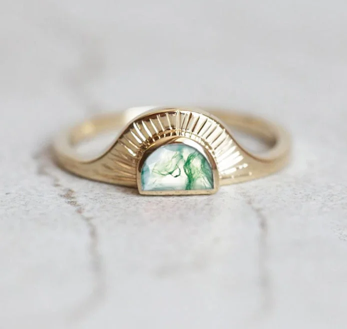 Ladies twist design rings-Cyra Moss agate Ring