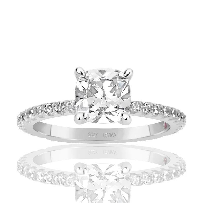 Affordable diamond ladies engagement rings-Suzy Levian Sterling Silver Round Cut Cubic Zirconia Bridal Engagement Ring