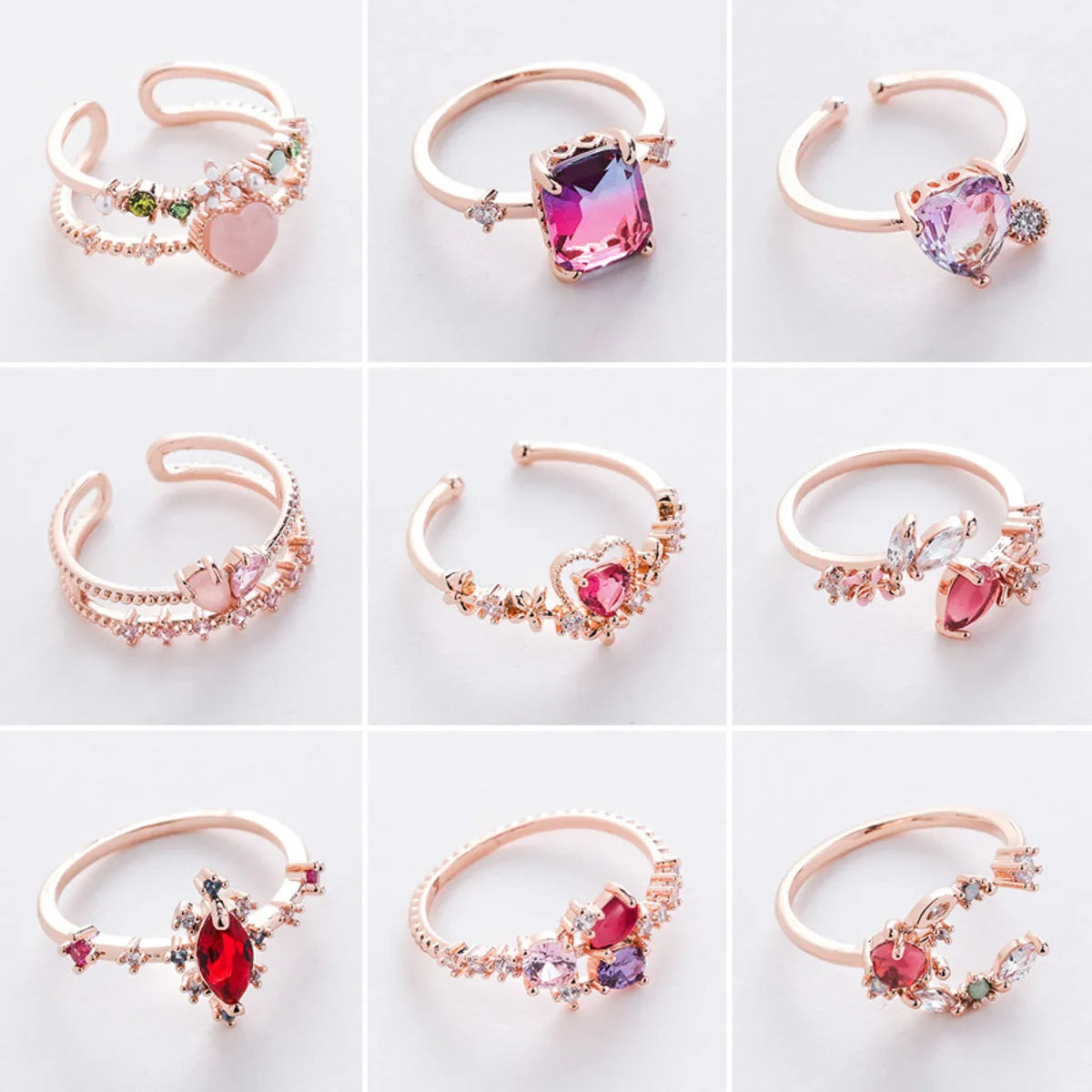 Ladies antique style rings-Fashion Heart Shape Copper Plating Inlay Zircon Rings 1 Piece