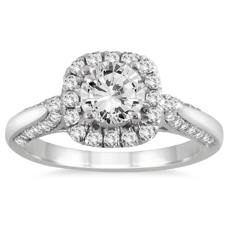 Fancy colored diamond engagement rings-Marquee 14k White Gold 1 1/4ct TDW Round-cut Diamond Halo Engagement Ring