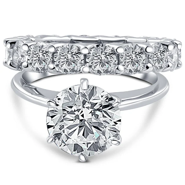 Ladies engagement rings with diamonds-Certified 7.19Ct Diamond Engagement Eternity Wedding Ring Lab Grown White Gold