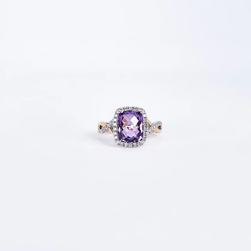 Ladies gold engagement rings-The Kiera - 14K Rose and White Gold Amethyst Ring