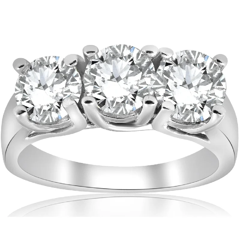 Custom-designed engagement rings for ladies-3ct Three Stone Diamond Engagement Ring 14K White Gold