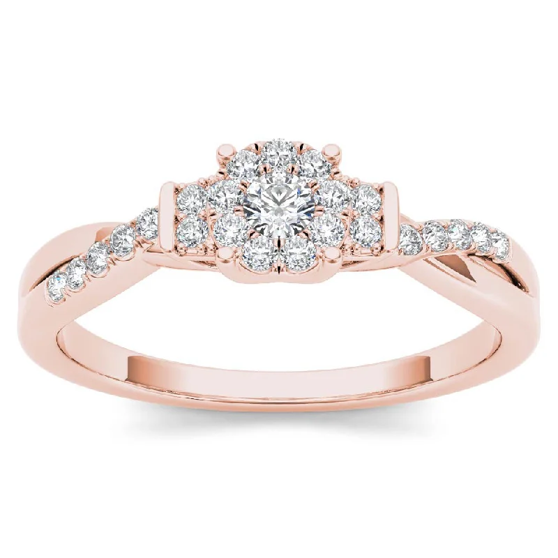 Simple wedding engagement rings for women-De Couer 10k Rose Gold 1/4ct TDW Diamond Three-Stone look Engagement Ring - Pink