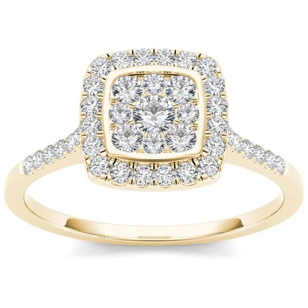 Asscher cut diamond ladies engagement rings-De Couer 10k Yellow Gold 1/2ct TDW Diamond Cluster Engagement Ring