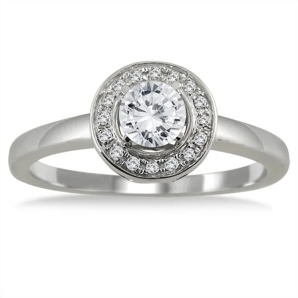 White diamond ladies engagement rings-1/2 Carat TW Diamond Halo Engagement Ring in 10K White Gold