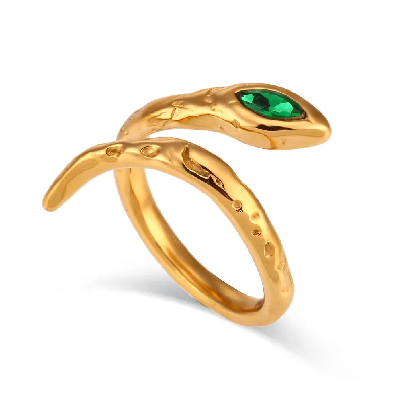 Irregular Surface Open Snake Ring-Green Eyes