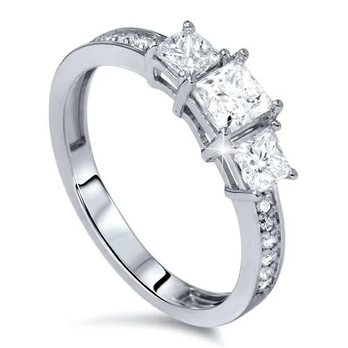 Engagement rings for the modern bride-1 1/4ct Three Stone Princess Cut Diamond Engagement Ring 14K White Gold