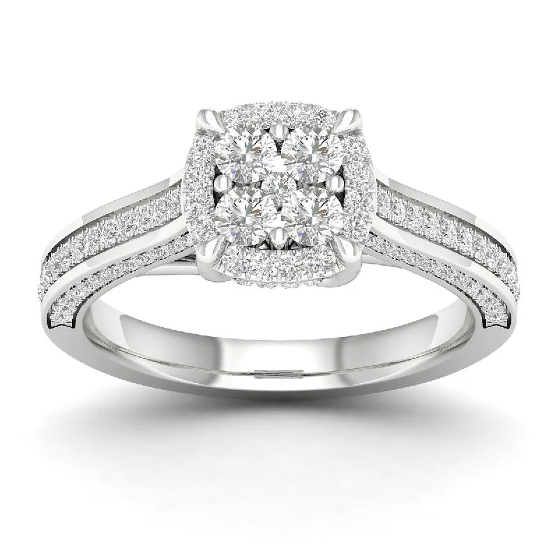 Custom-designed engagement rings for ladies-De Couer 10k Gold 3/4ct TDW Diamond Cluster Halo Engagement Ring