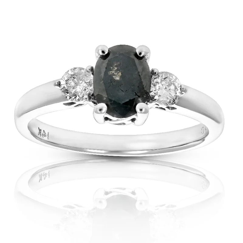 Luxury custom ladies engagement rings-1.93 cttw Black Diamond 3 Stone Ring 14K White Gold Engagement