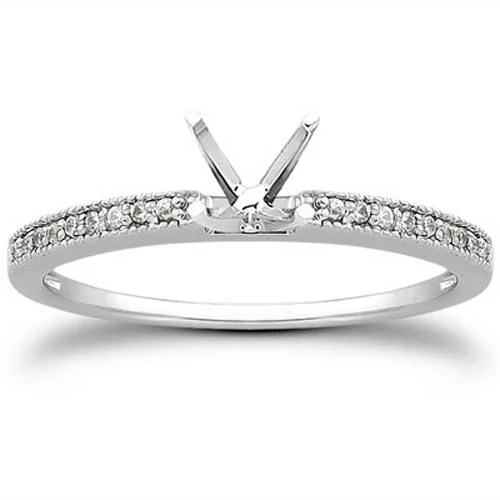 Large diamond ladies engagement rings-1/10 Ct Diamond Engagement Semi Mount Ring 14K White Gold