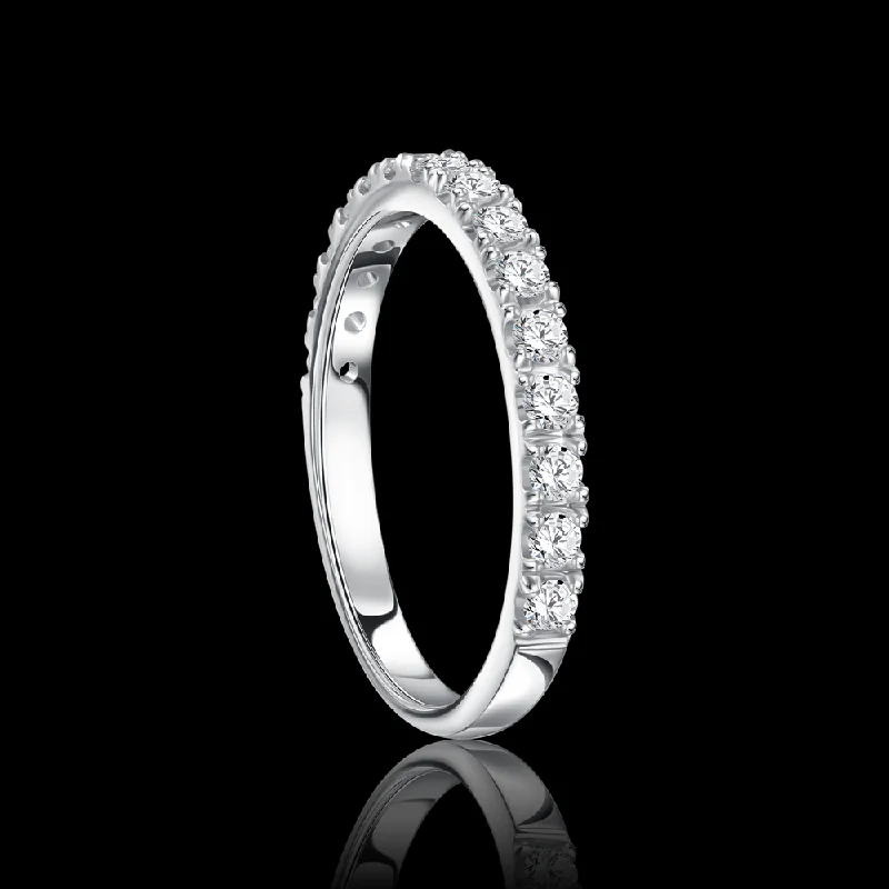 Ladies precious metal rings-Twin-band showcasing the brilliance of round stones Bridal jewelry / IWK164W