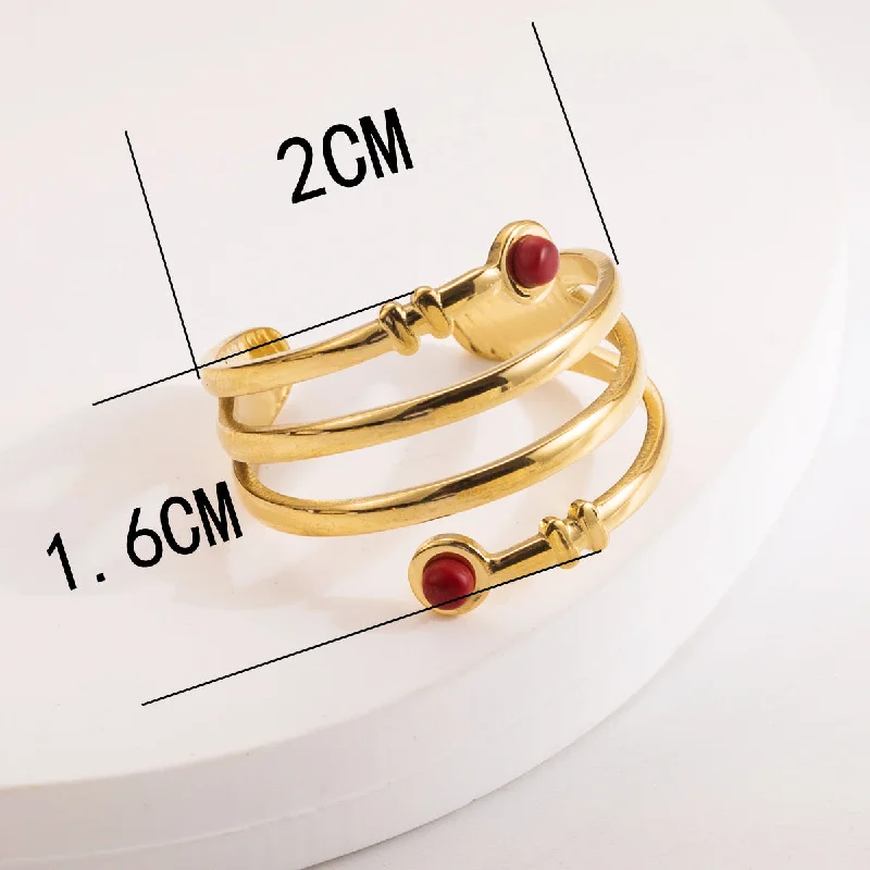 Ladies heart-shaped rings-Casual Vintage Style Simple Style Round Dots Stainless Steel Titanium Steel Plating Inlay Rhinestones 18k Gold Plated Rings