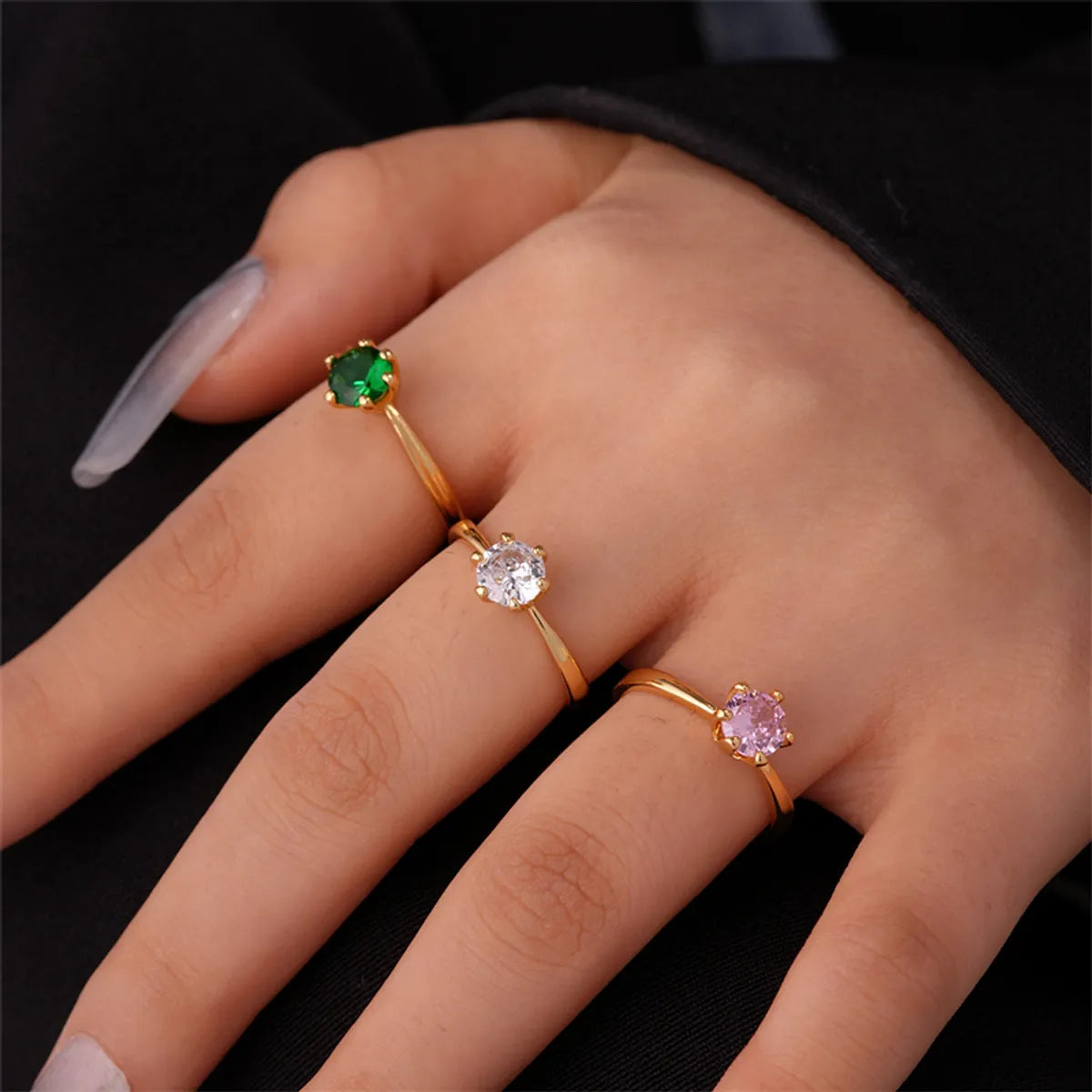 Ladies dainty rings-Ig Style Simple Style Round Copper Gold Plated Zircon Open Rings In Bulk