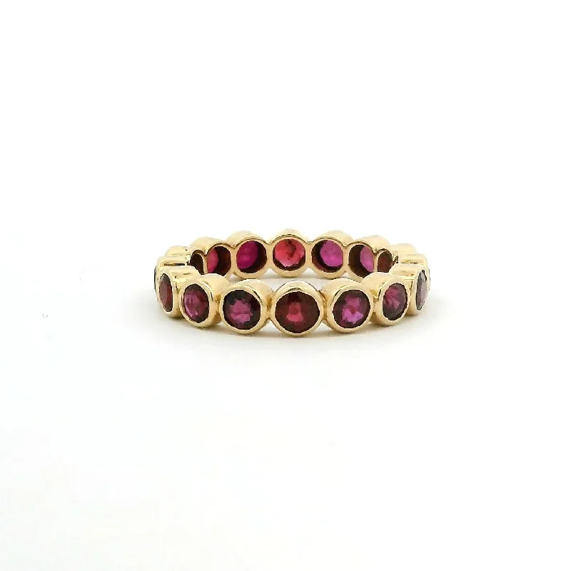 Ladies sparkling rings-14K & 18K Gold Ruby Sapphire Round Bezel Set Eternity Band