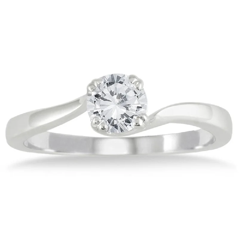 Large diamond ladies engagement rings-1/2 Carat Diamond Solitaire Engagement Ring in 10K White Gold