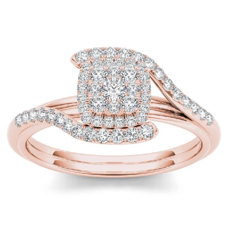 Engagement rings with side stones-De Couer 10k Rose Gold 1/2ct TDW Diamond Bypass Halo Engagement Ring - Pink