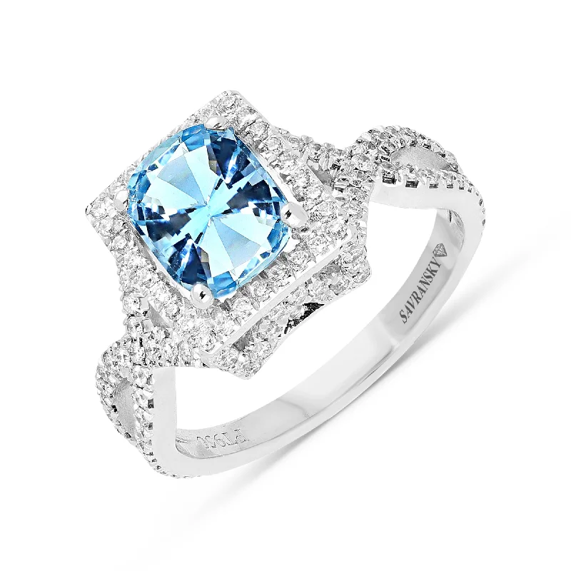 Ladies sparkling rings-Cushion Cut Aquamarine Ring - 3 Carat