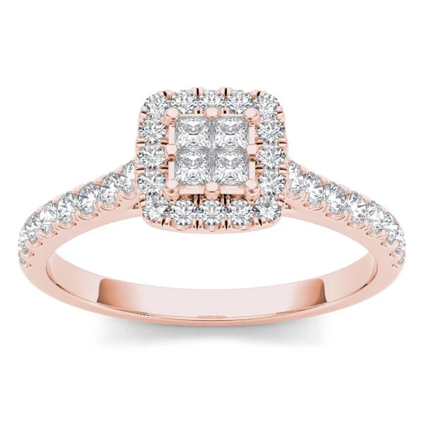 Vintage inspired ladies engagement rings-De Couer IGI Certified 10k Rose Gold 1/2ct TDW Diamond Halo Engagement Ring