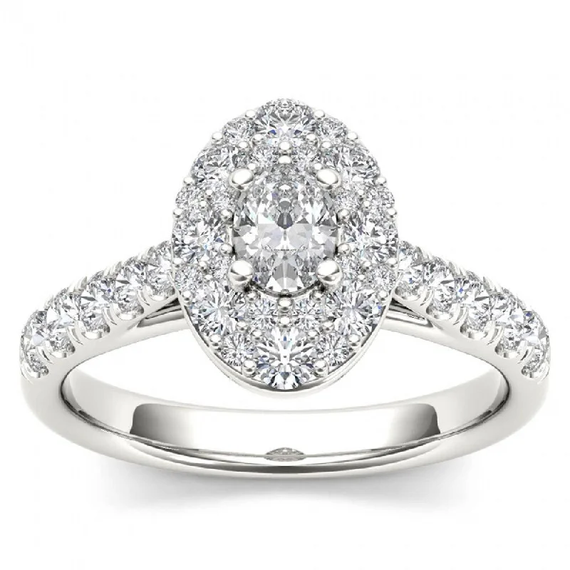 Fancy colored diamond engagement rings-De Couer 14k White Gold 1 1/4ct TDW Oval Shape Diamond Halo Engagement Ring