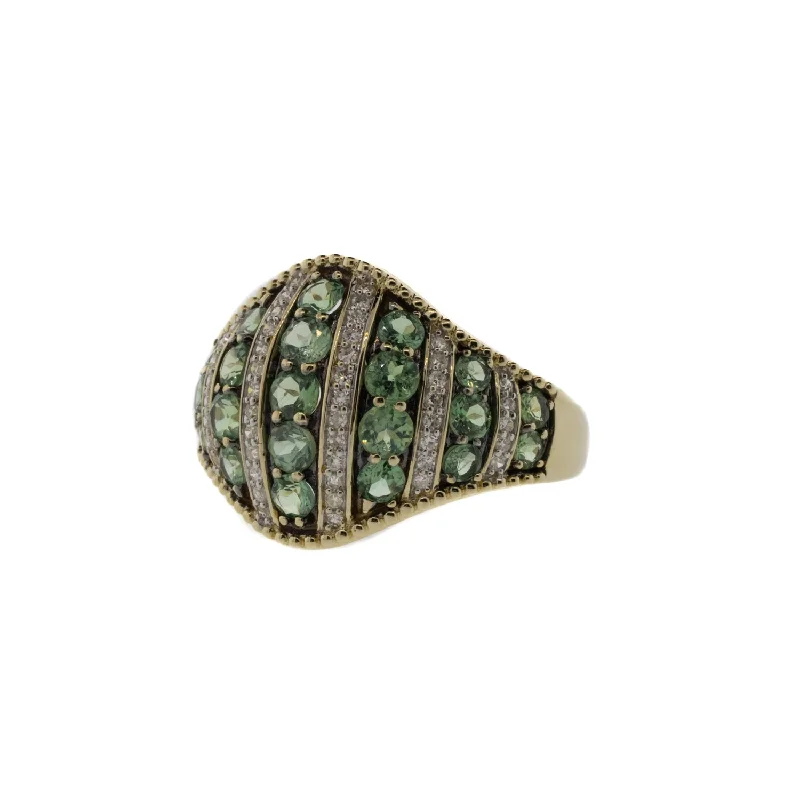 Ladies sparkling rings-Blue Green Tourmaline and Diamond Milgrain Ring