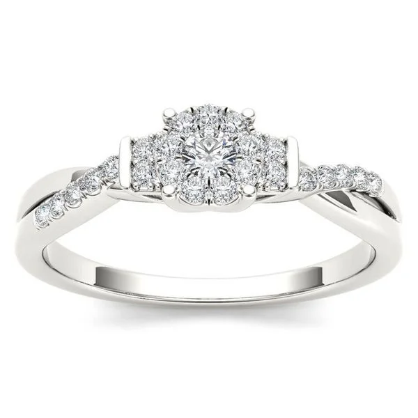 Simple ladies engagement rings-De Couer 10k White Gold 1/4ct TDW Diamond Three-Stone look Engagement Ring