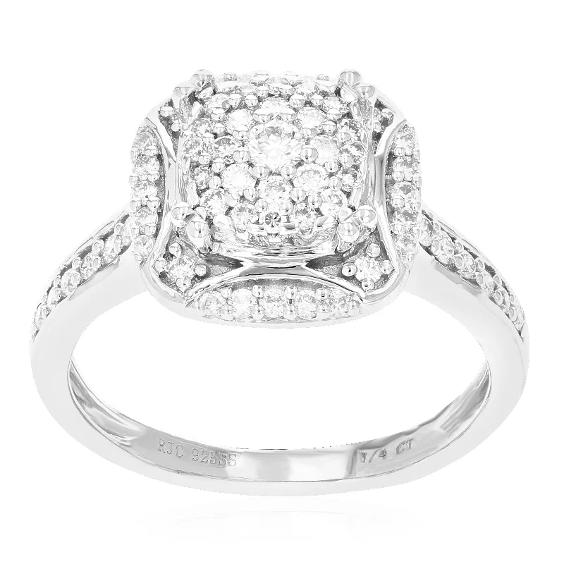 High-end ladies engagement rings-3/4 cttw 170 Stones Round Cut Lab Grown Diamond Engagement Ring .925 Sterling Silver Prong Set