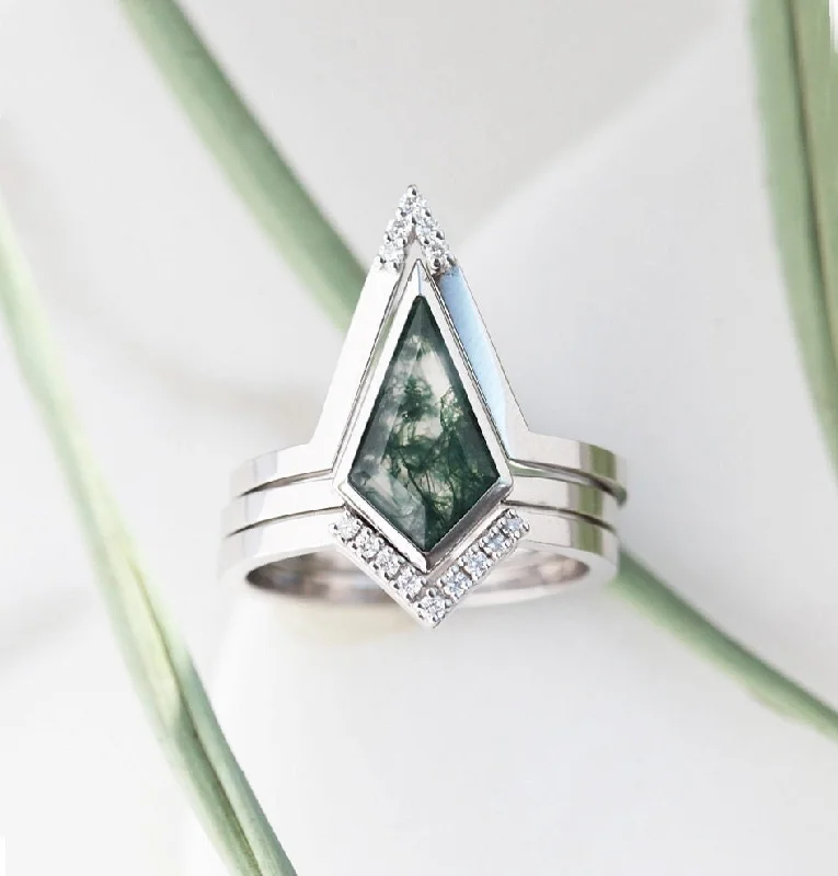 Ladies silver rings-Aubrey Moss Agate Ring Set