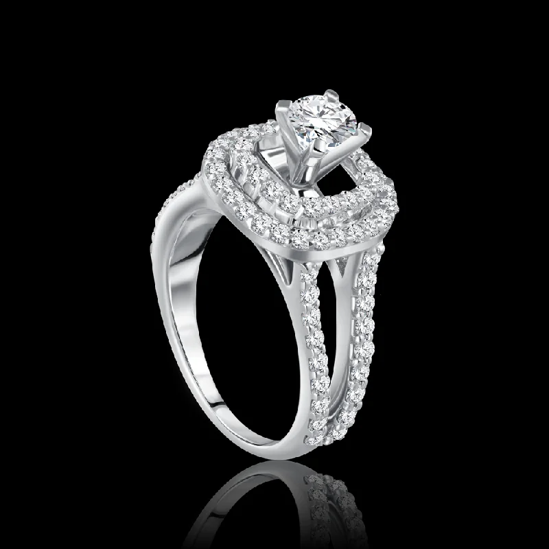 Ladies antique style rings-A doubled halo twin ring featuring a stunning center stone Bridal jewelry / RPK47