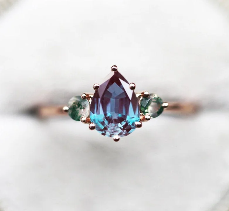 Ladies blue diamond rings-Misella Pear Alexandrite Ring