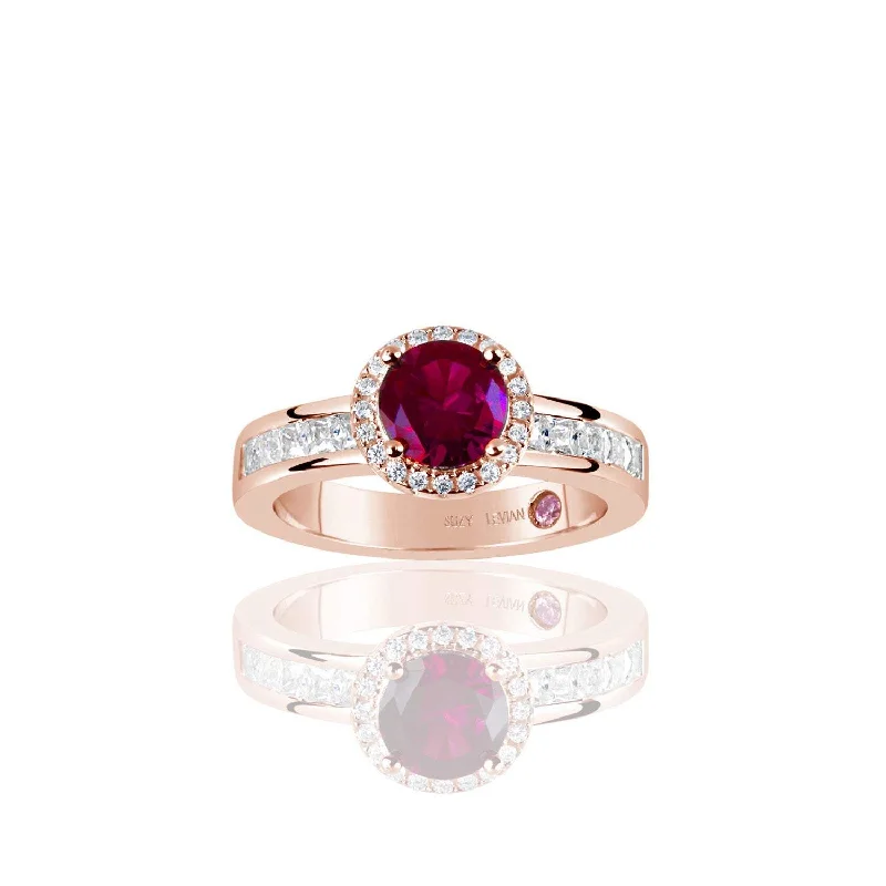 Moissanite ladies engagement rings-Suzy Levian Rose Sterling Silver Created Ruby Round Cut Engagement Ring