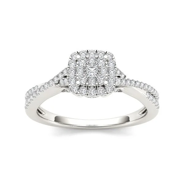 Affordable ladies engagement rings-De Couer IGI Certified 10k Gold 1/2ct TDW Diamond Double Halo Crossover Engagement Ring