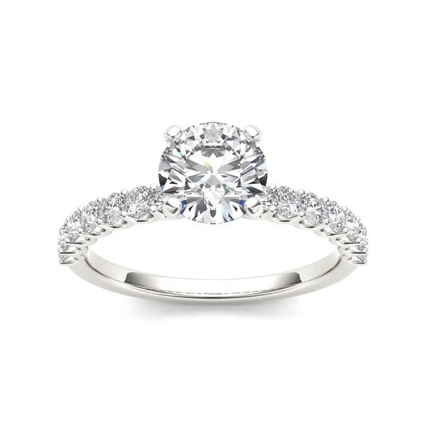 Round cut ladies engagement rings-De Couer 14k White Gold 1ct TDW Round-cut White Diamond Engagement Ring