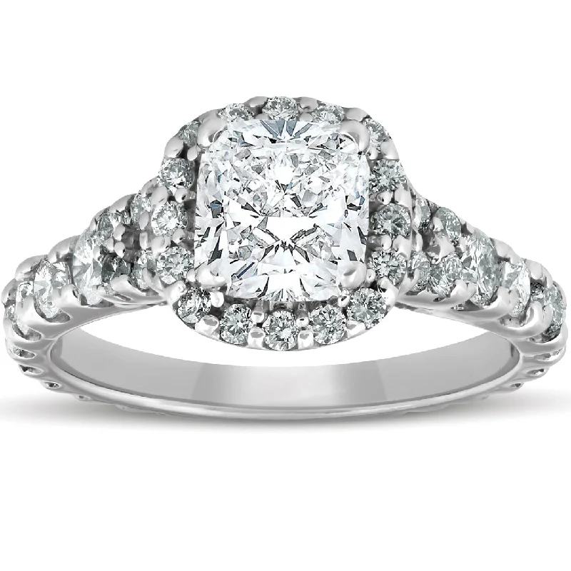 Engagement rings for the modern bride-2 1/2ct Cushion Diamond Halo Engagement Ring 14k White Gold Lab Grown