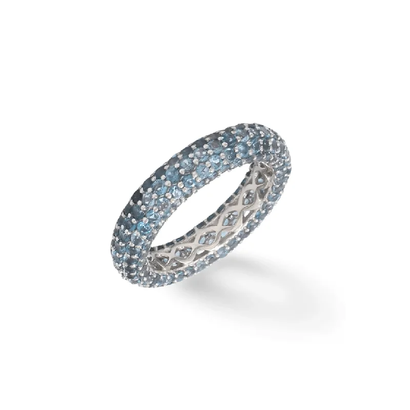 Ladies infinity rings-14K or 18K Gold Pave Blue Topaz Eternity Band