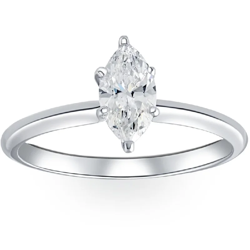 Birthstone ladies engagement rings-Platinum .72Ct Marquise Natural Certified Diamond Solitaire Engagement Ring