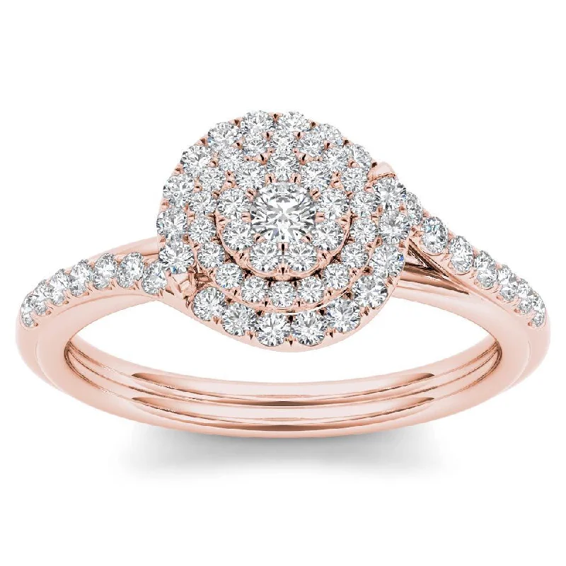 Princess cut ladies engagement rings-De Couer 10k Rose Gold 1/2ct TDW Diamond Bypass Double Halo Engagement Ring - Pink