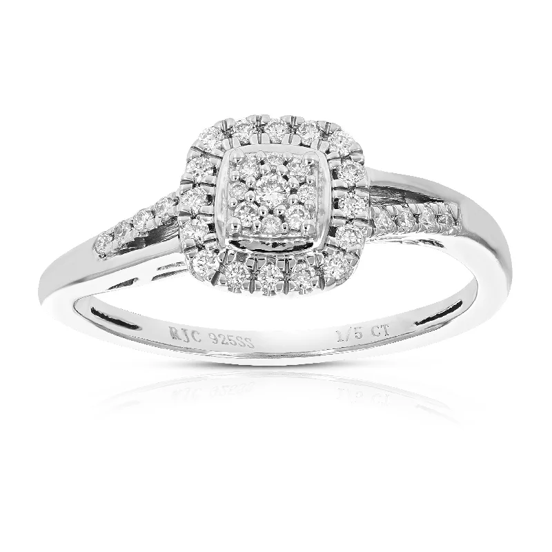 Three-stone ladies engagement rings-1/5 cttw Round Cut Lab Grown Diamond Wedding Engagement Ring .925 Sterling Silver Prong Set