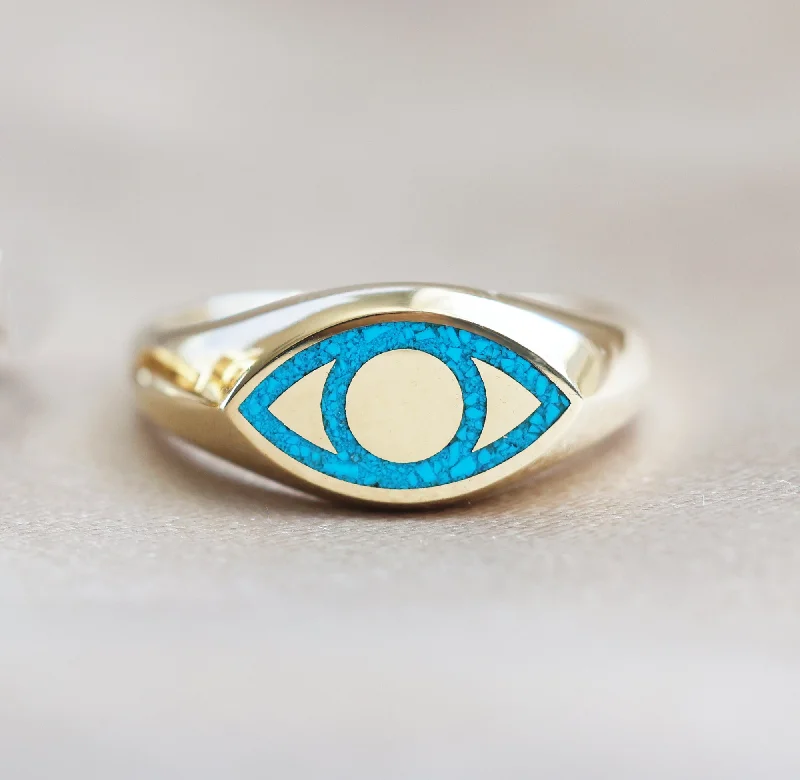 Ladies multi-stone rings-All seeing eye Gold signet ring