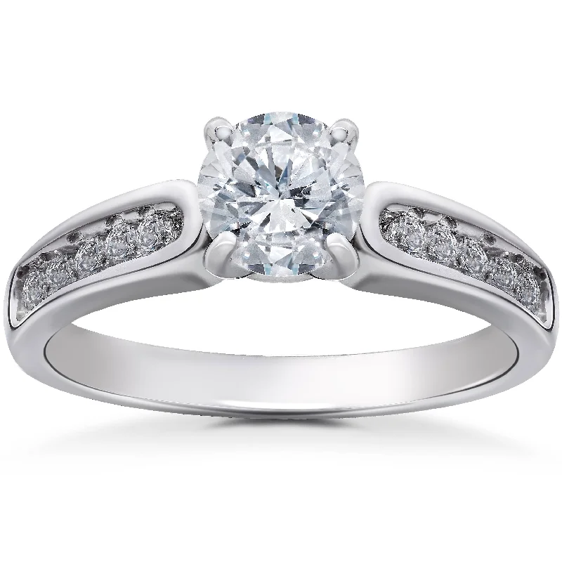 Wedding jewelry engagement rings for ladies-Diamond Engagement Ring 1 ct14K White Gold Solitaire Channel Set