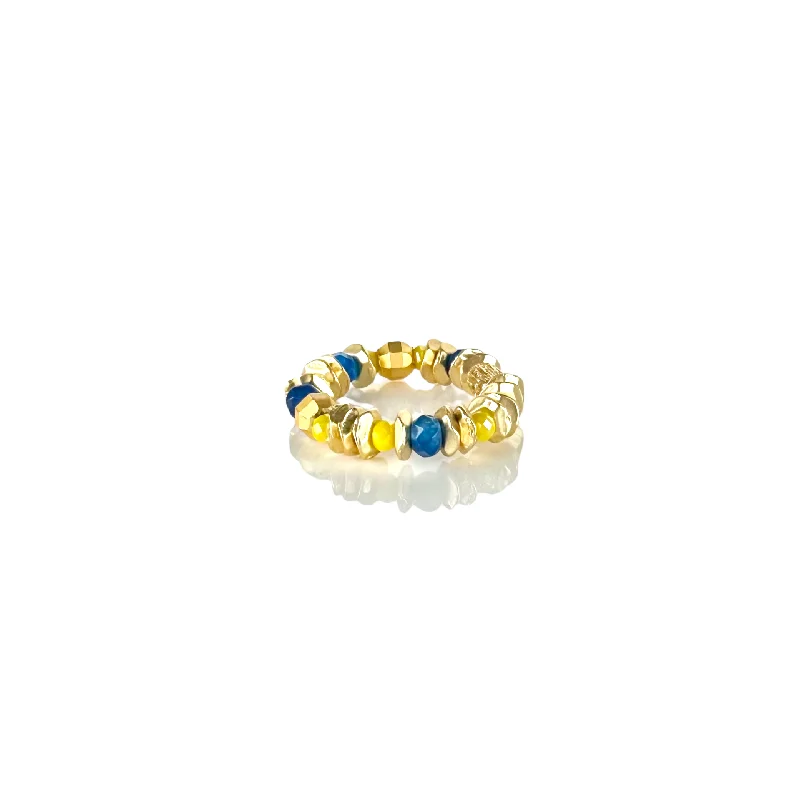 Ladies triple-stone rings-Hudson Gold Ring - Blue & Yellow