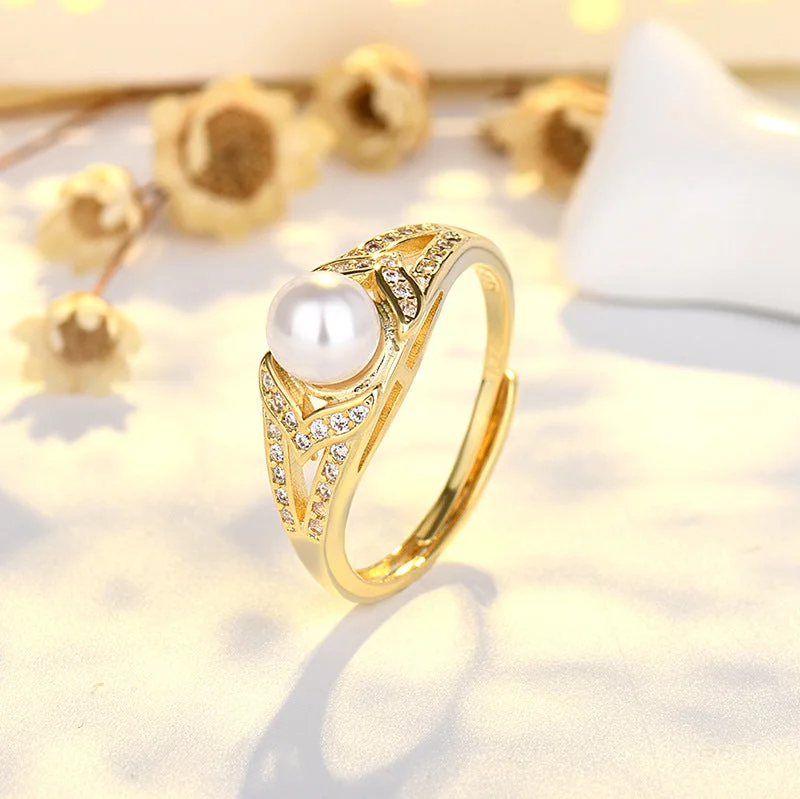 Full Diamond Pearl Ring (14K Gold Plated for Color Retention)