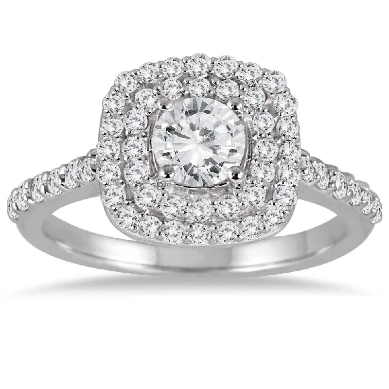 Elegant white gold engagement rings-1 1/3 Carat TW Diamond Double Halo Engagement Ring in 14K White Gold